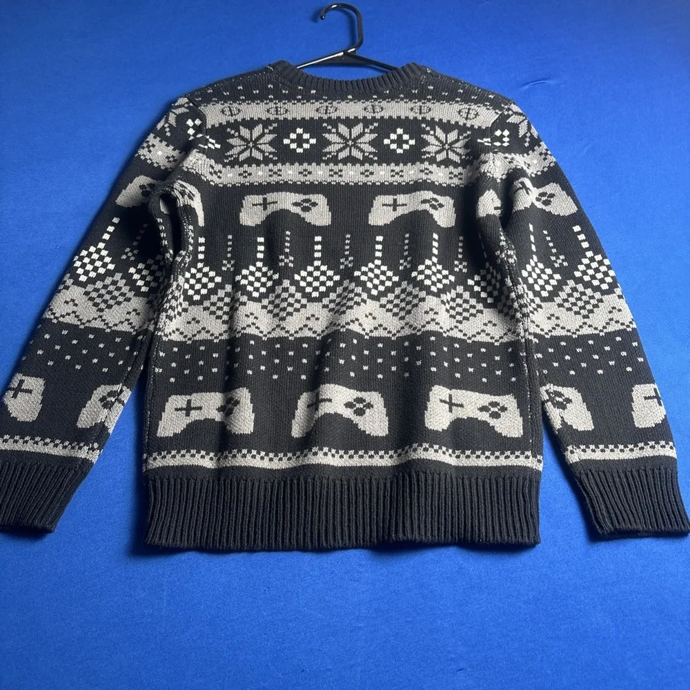 Holiday Boys Medium 10/12 Ugly Christmas Sweater Gamer Black/Gray New